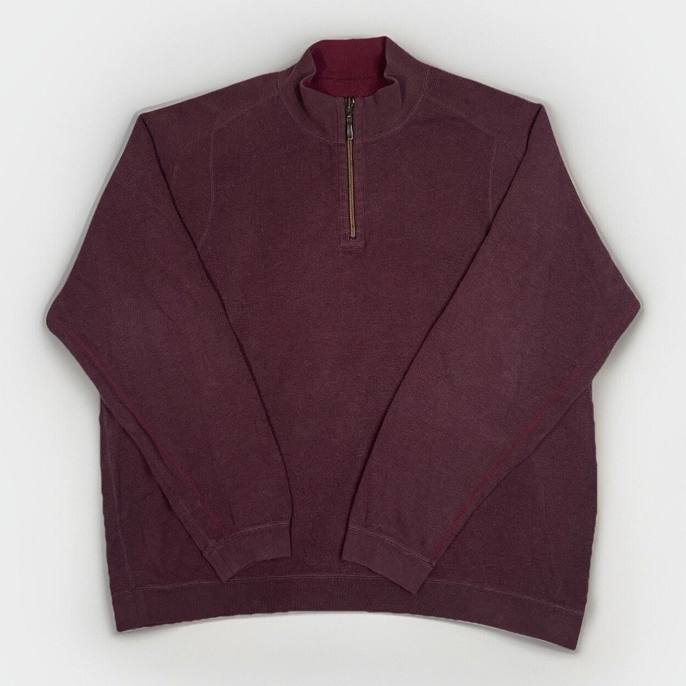Tommy Bahama Sweater Men's Pullover Sweatshirt Quarter Zip Relax Maroon Red 2XL*